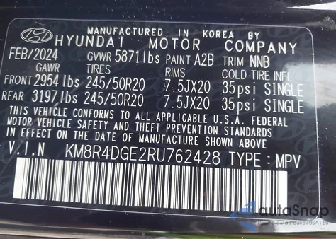 2024 Hyundai Palisade Sel z USA, uszkodzony, nr VIN KM8R4DGE2RU762428